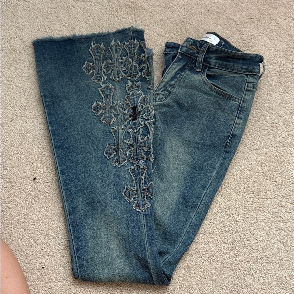 BAMBOO Distressed Blue Straight Leg Jeans